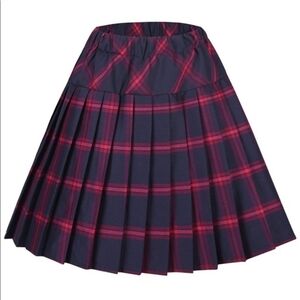 Urban Coco Pleated Mini Skirt 2XL Navy & Red Plaid Schoolgirl Anime Cosplay ❥♡❥
